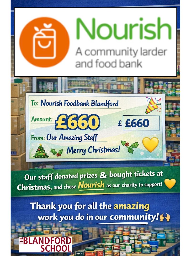 Staff Raffle Raises £660 for Nourish Foodbank Blandford